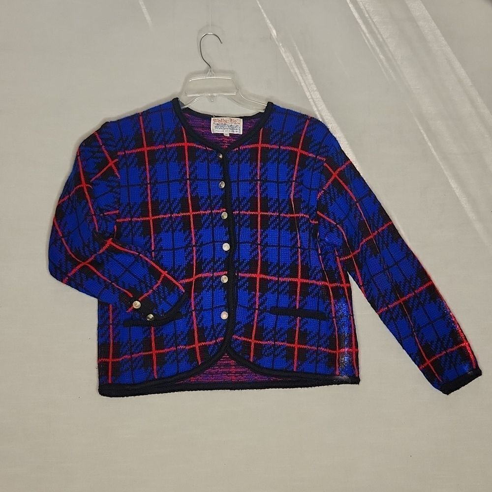 Vintage Y2K 90s TALLY-HO Women's Cardigan Sweater Coatigan Tartan Plaid